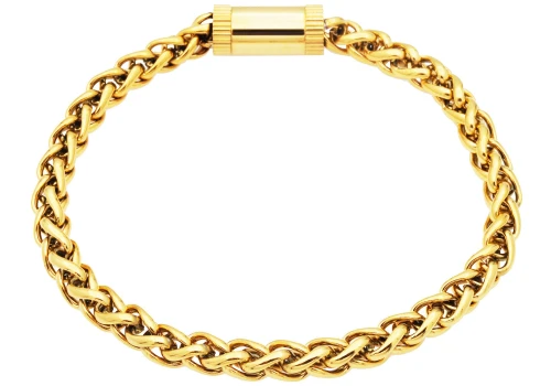 Blackjack Men's Jewelry Men's Stainless Steel Rounded Franco Magnetic Link Chain Bracelet - Gold