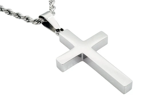 Blackjack Men's Jewelry Men's Men's Stainless Steel Cross Pendant with 24" Rope Chain - Silver