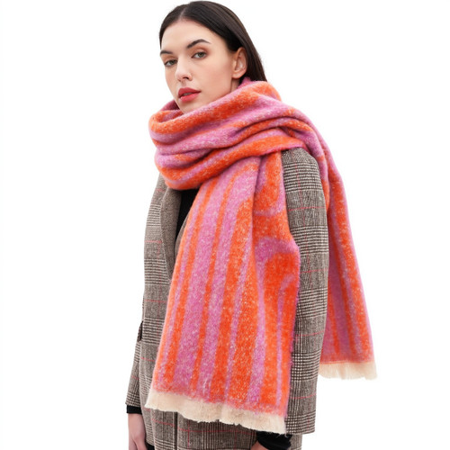 AC.City Geometric Loop Yarn Winter Scarf with Shawl Wrap - Red