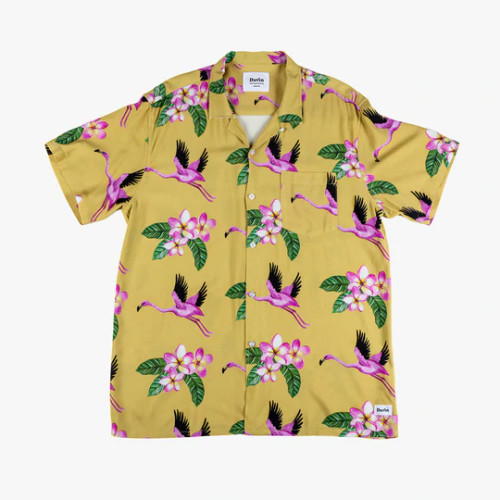 Flying Flamingo Button Up Shirt - Tan