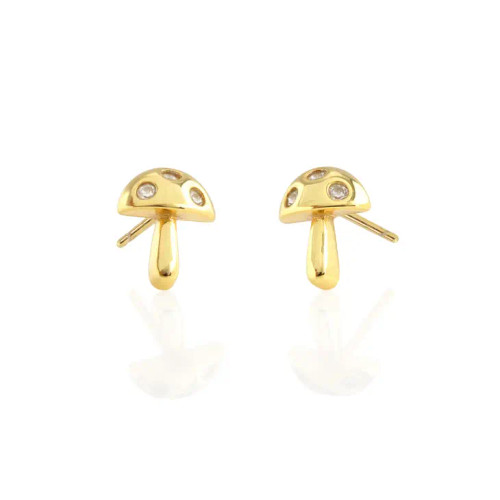 Kris Nations Mushroom Crystal Stud Earrings - 18K Gold Vermeil