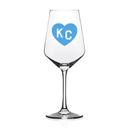 Charlie Hustle KC Heart Stemmed Wine Glass - Light Blue