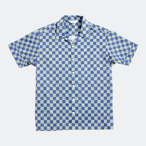 Checker Board Short Sleeve Button-Up Shirt -  Multi