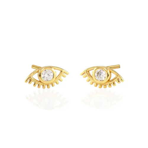 Kris Nations Crystal Eye Stud Earrings - 18k Gold Vermeil