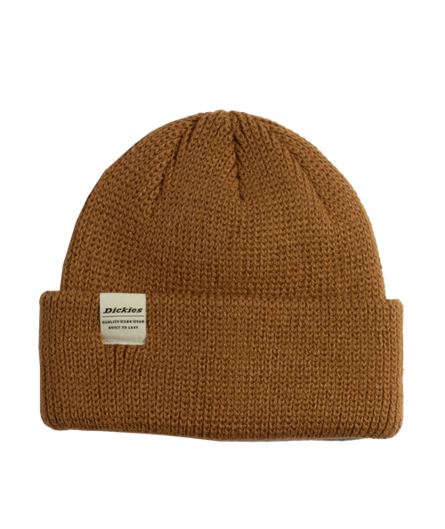 Dickies Woven Label Cuffed Thick Knit Beanie -Brown Duck