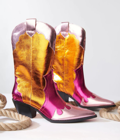 Daisy Street Cowboy Boot - Metallic Multi