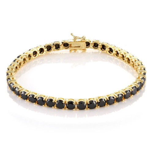 King Ice 5mm Single Row  Onyx Tennis Bracelet - 8.5" 14k Gold Plated