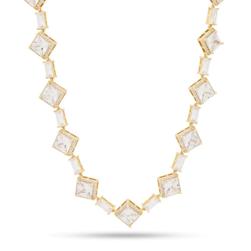 King Ice 14mm Clustered Princess Cut Tennis Chain - 20" 14k Gold Plated