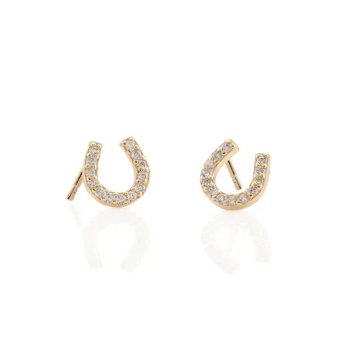 Horseshoe Crystal Stud Earrings - 18K Gold Vermail