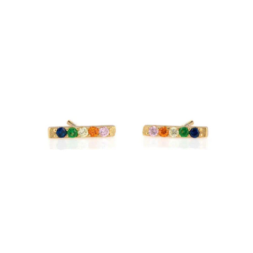 Rainbow Bar Dash Crystal Stud Earrings - 18K Gold Vermeil