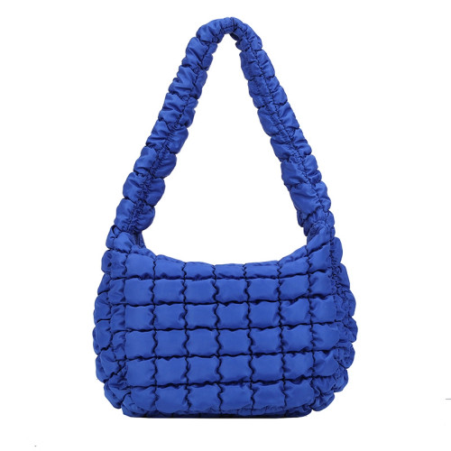 Puff Pleated Bubble Shoulder Bag Large Capacity Handbag - Blue