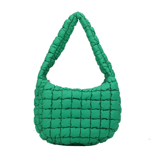 Puff Pleated Bubble Shoulder Bag Large Capacity Handbag - Green