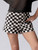Urban Daizy Retro Checkerboard Raw Hem Denim Shorts - Black