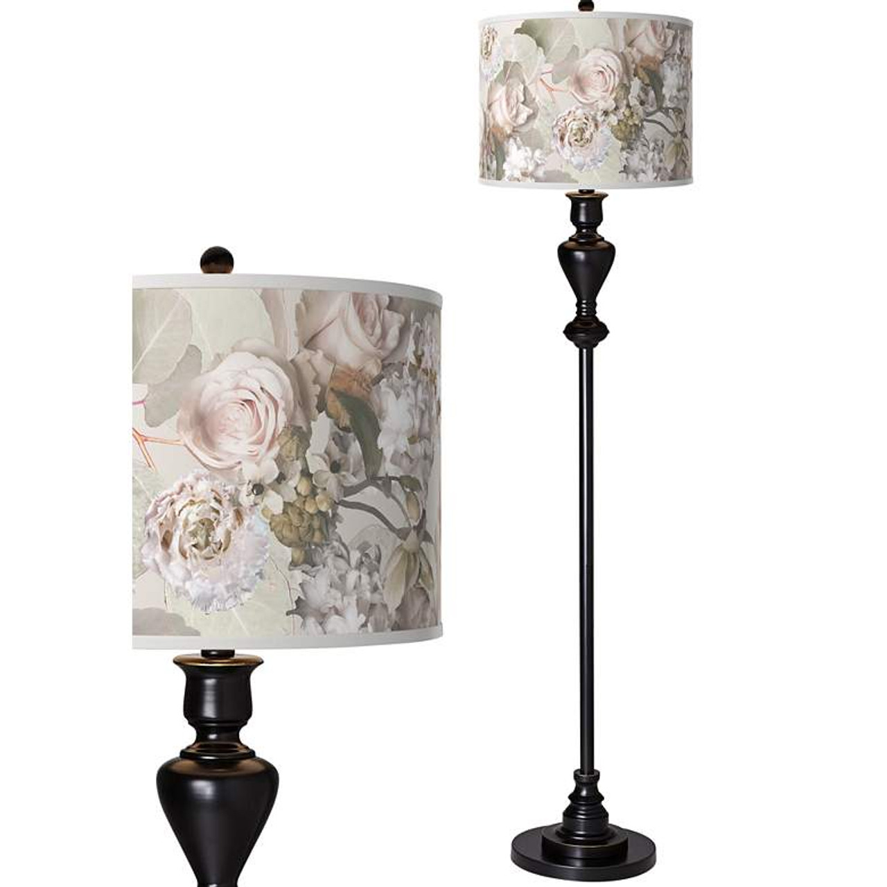 Rosy Blossoms Giclee Glow Black Bronze Floor Lamp