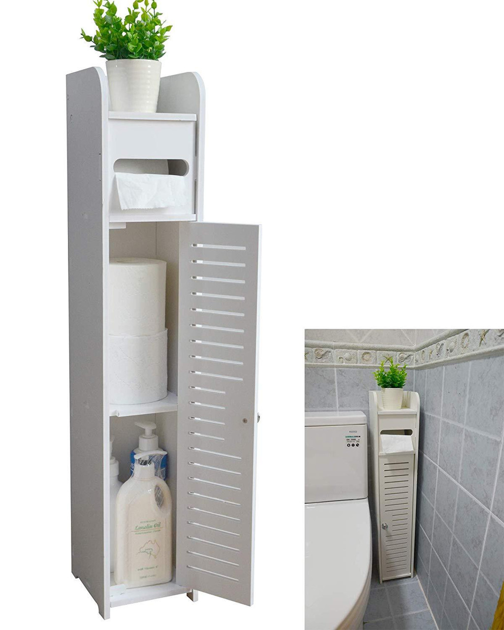 AOJEZOR Toilet Paper Holder Stand ：Bathroom Storage Cabinet for Small  Bathroom-Bathroom Toilet Paper Holder Black