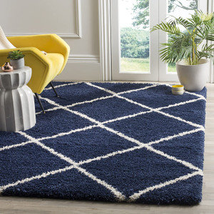 Diamond Trellis Navy/Ivory Soft Plush Shag Area Rug 2-inch Thick Diamond Trellis Navy/Ivory Soft Plush Shag Area Rug 2-inch Thick