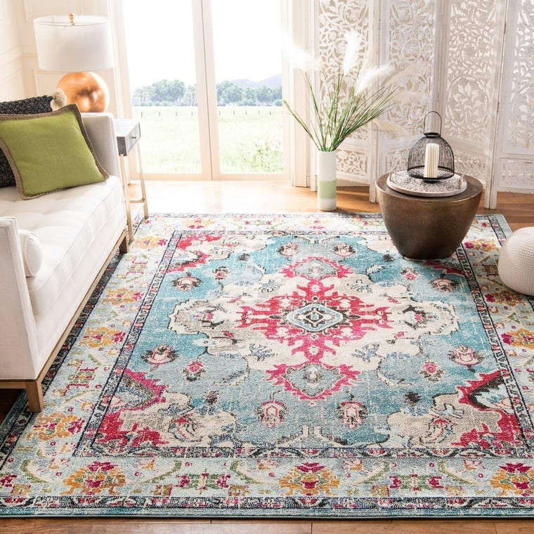 Medallion Distressed Light Blue Fuchsia Soft Area Rug