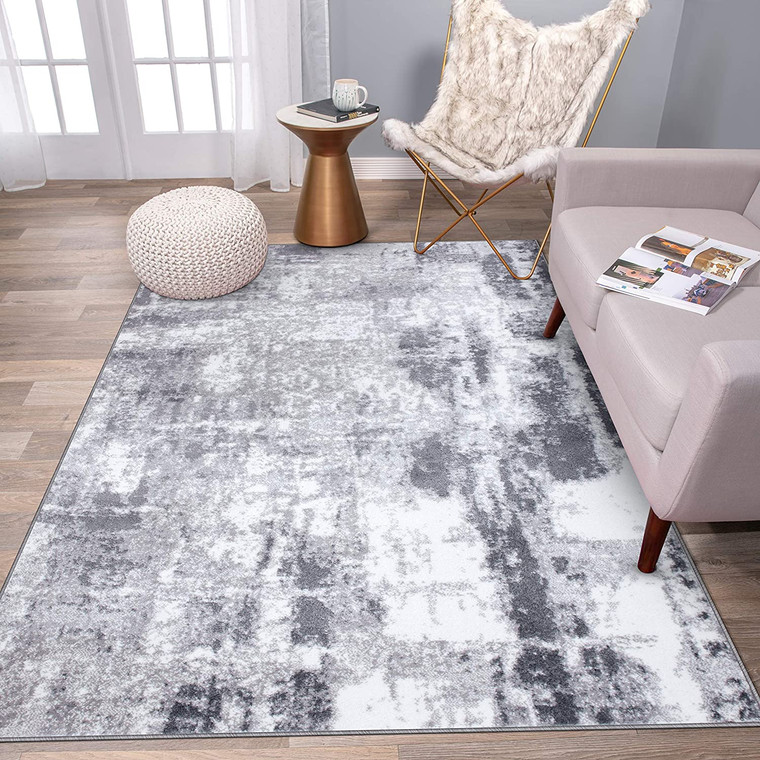 Rugshop Contemporary Abstract Distressed Gray Area Rug