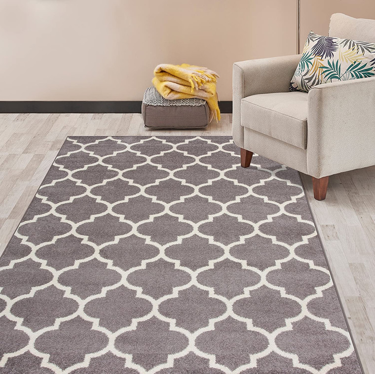 Contemporary Modern Moroccan Trellis Gray Soft Area Rug