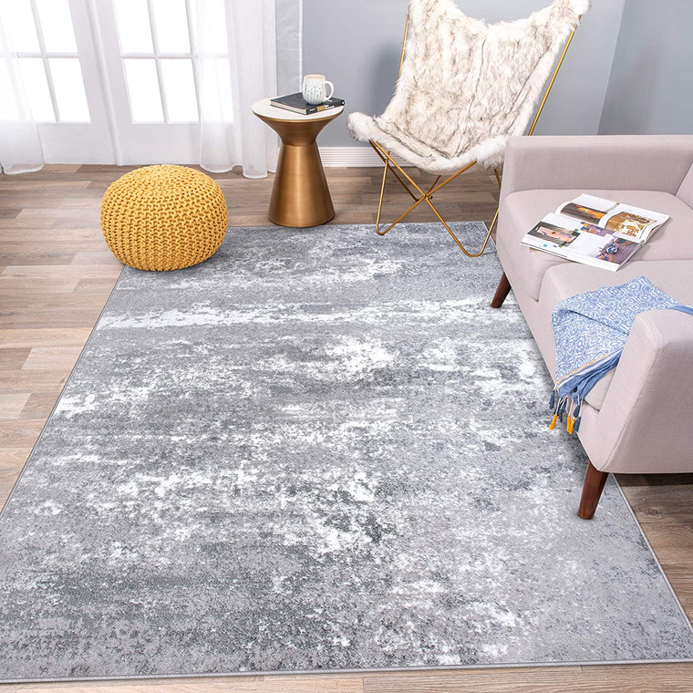 Distressed Abstract Watercolor Gray Soft Area Rug