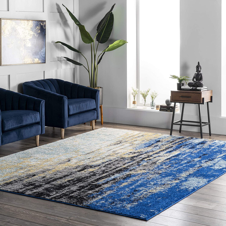 Waterfall Vintage Abstract Blue Soft Area Rug