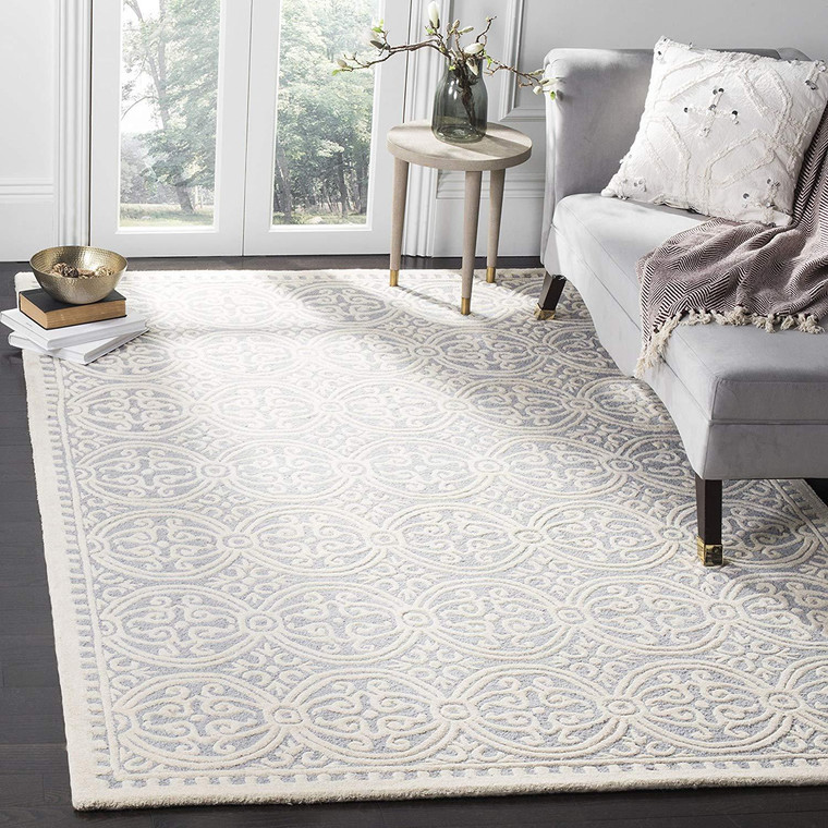 Handcrafted Geometric Light Blue Ivory Premium Wool Soft Area Rug