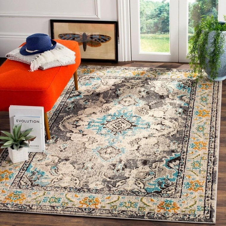 Medallion Distressed Grey Light Blue Soft Area Rug