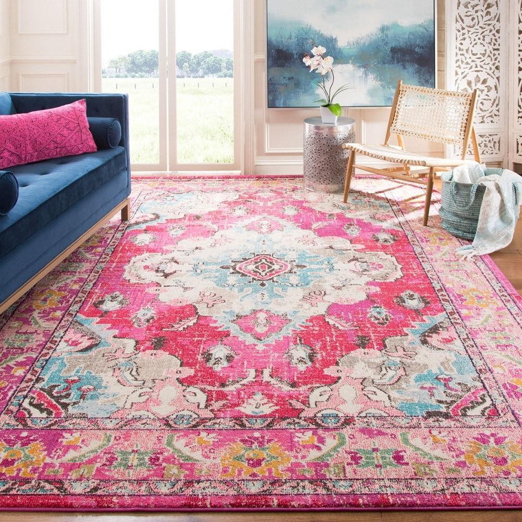 Medallion Distressed Pink Multi Blue Soft Area Rug