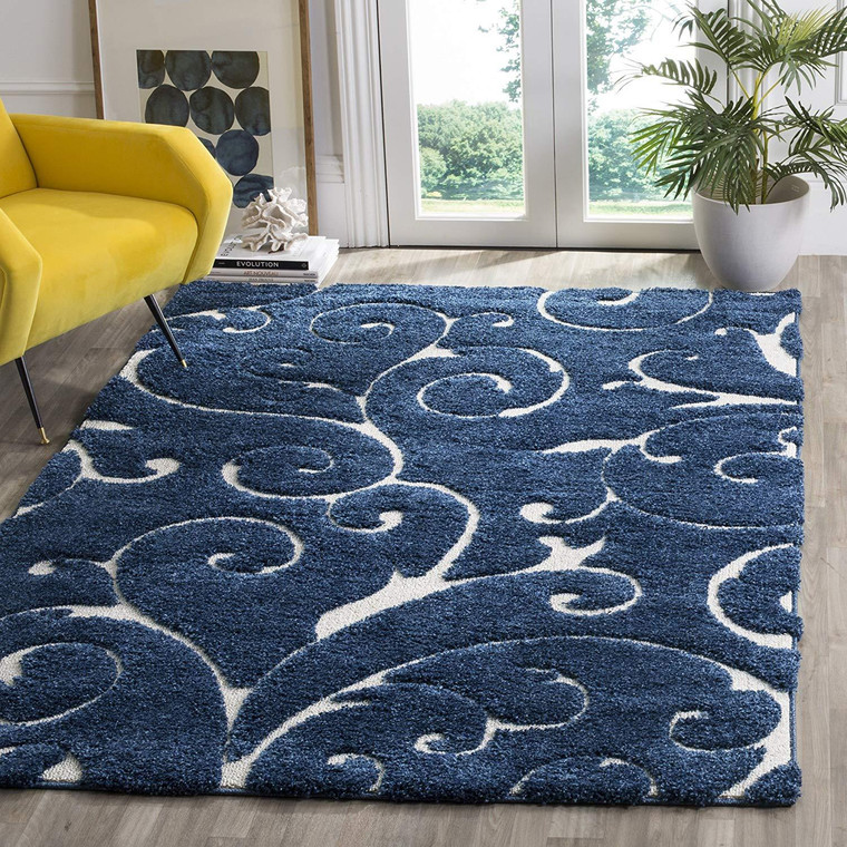 Premium Swirl Thick Plush Blue Area Shag Rug