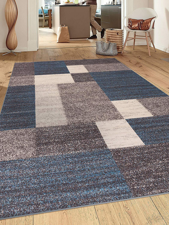 Box Pattern Gray Area Rug Non-Slip Non Skid