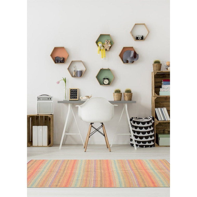 Flat-weave Bold and Colorful Pink, Gold Soft Wool Kilim