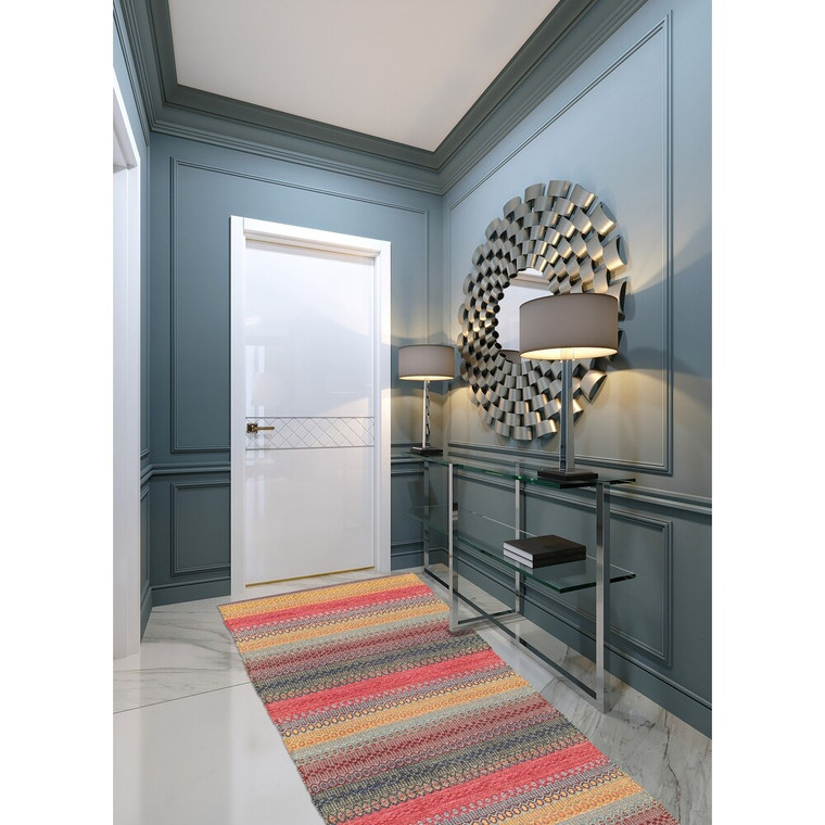 Flat-weave Bold and Colorful Navy, Pink Wool Kilim