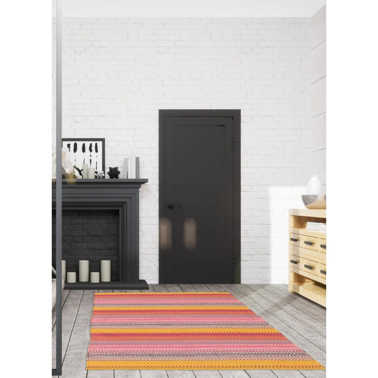 Flat-weave Bold and Colorful Gold, Pink Wool Kilim