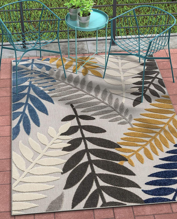 Sydney Floral Gray Multi High Traffic Stain Resistant Indoor Outdoor Area Rug
