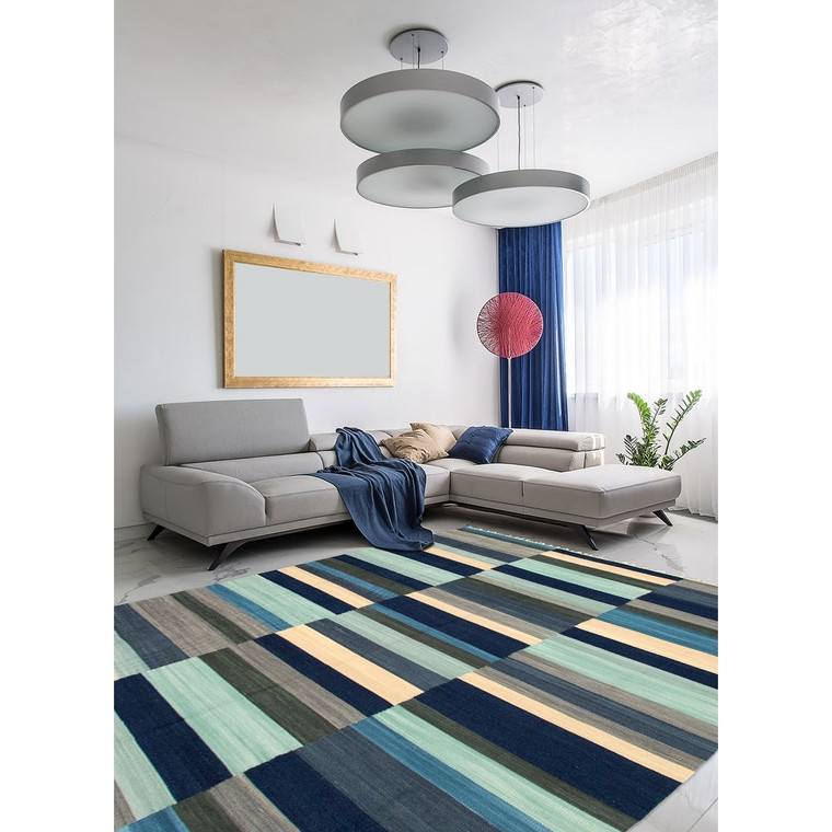 Flat-weave Kalista Navy Blue Wool Kilim