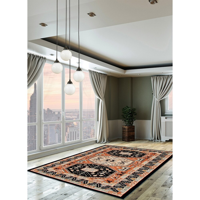 Geometric Navy Copper Casual Soft Rug