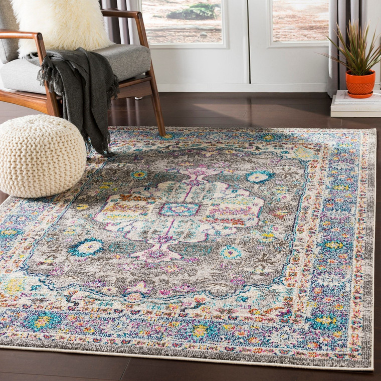 Charcoal Multi-Color Vintage Distressed Area Rug