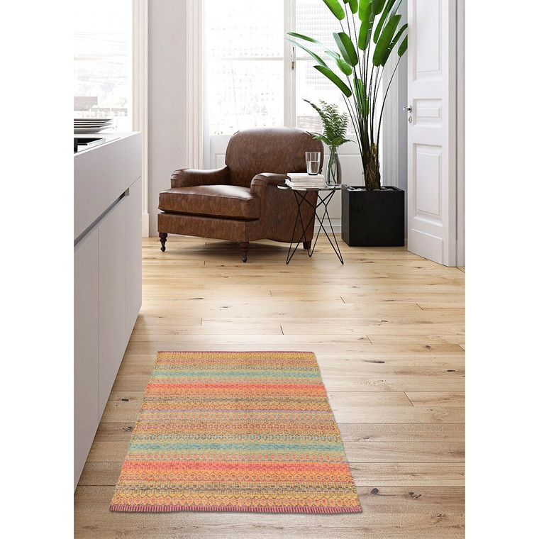 Flat-weave Bold and Colorful Pink Wool Kilim