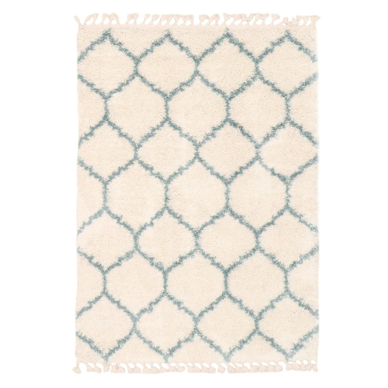 Cream Blue Grammercy Trellis Casual Shag Soft Rug