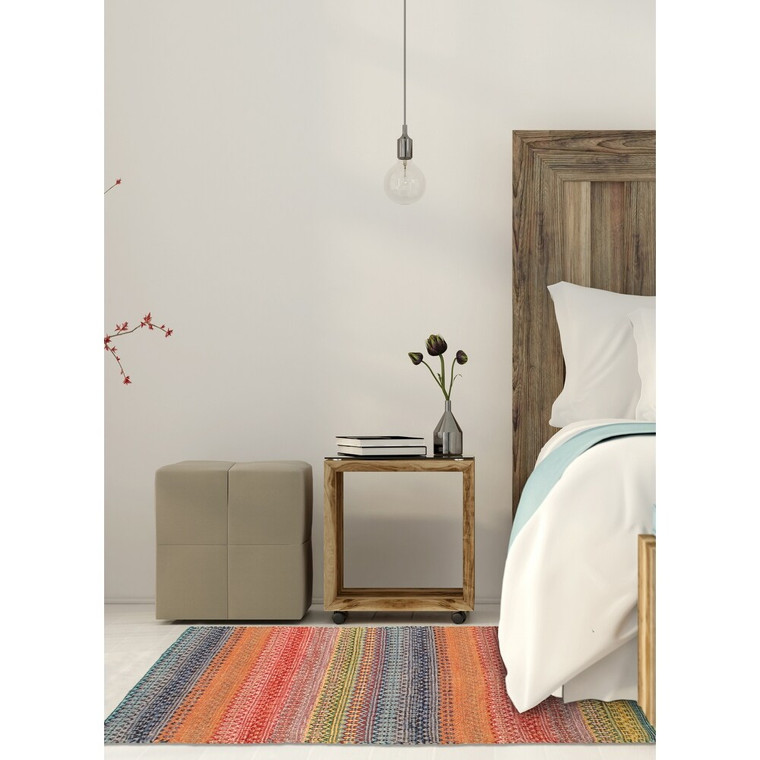 Flat-weave Bold and Colorful Copper, Red Wool Kilim
