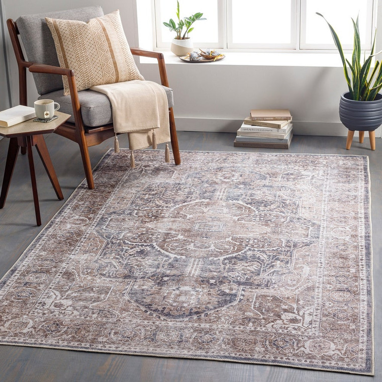 Traditional Medallion Machine Washable Area  Rug