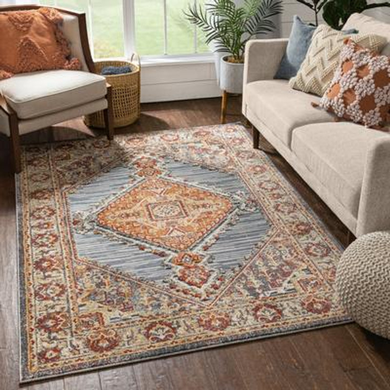 Transitional Persian Aztec Grey Red Flatweave High-Low Soft Area Rug