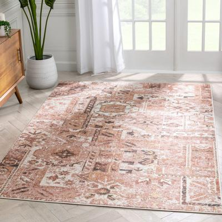 Global Vintage Patchwork Pattern Blush Pink Area Rug