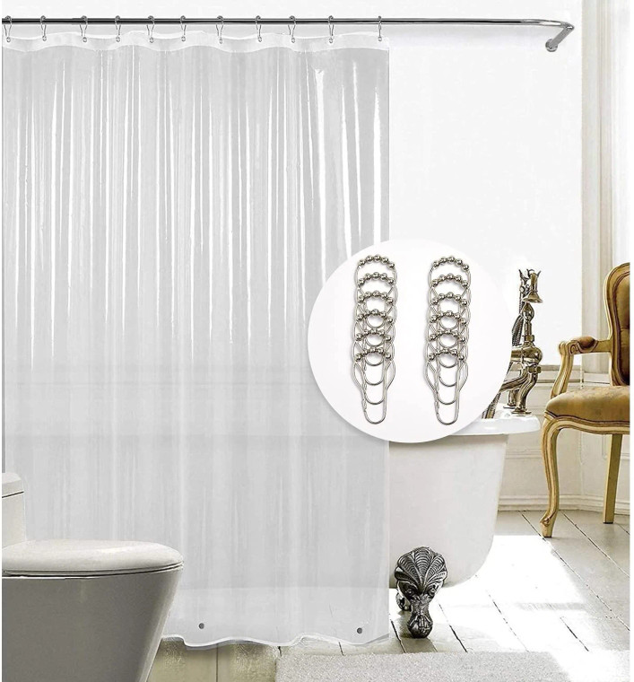 Shower Curtain Liner (72" x 72" Clear) - Waterproof 3-Gauge Lightweight for Bathroom Shower with 12 Pieces Rust-Proof Hooks