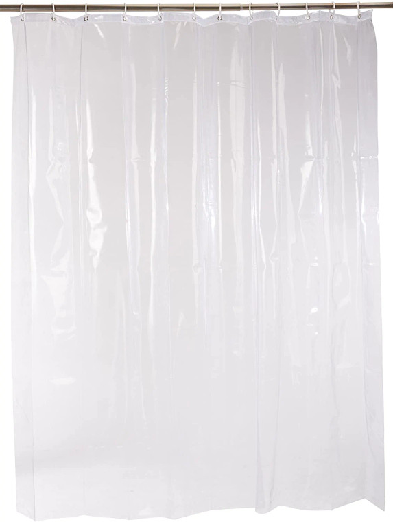 Vinyl Bathroom Shower Curtain Liner with Metal Grommets and Plastic Hooks - 72" x 72", Clear