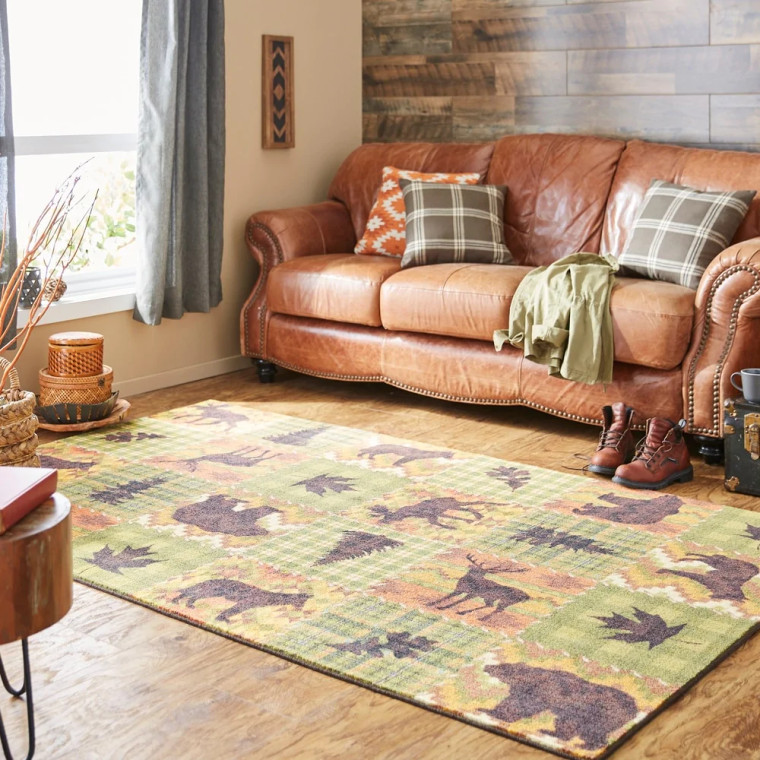 Home Woodland Lodge Soft Area Rug - Green/Brown