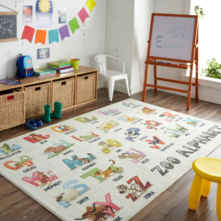 Home Alphabet Zoo Area Rug Cream