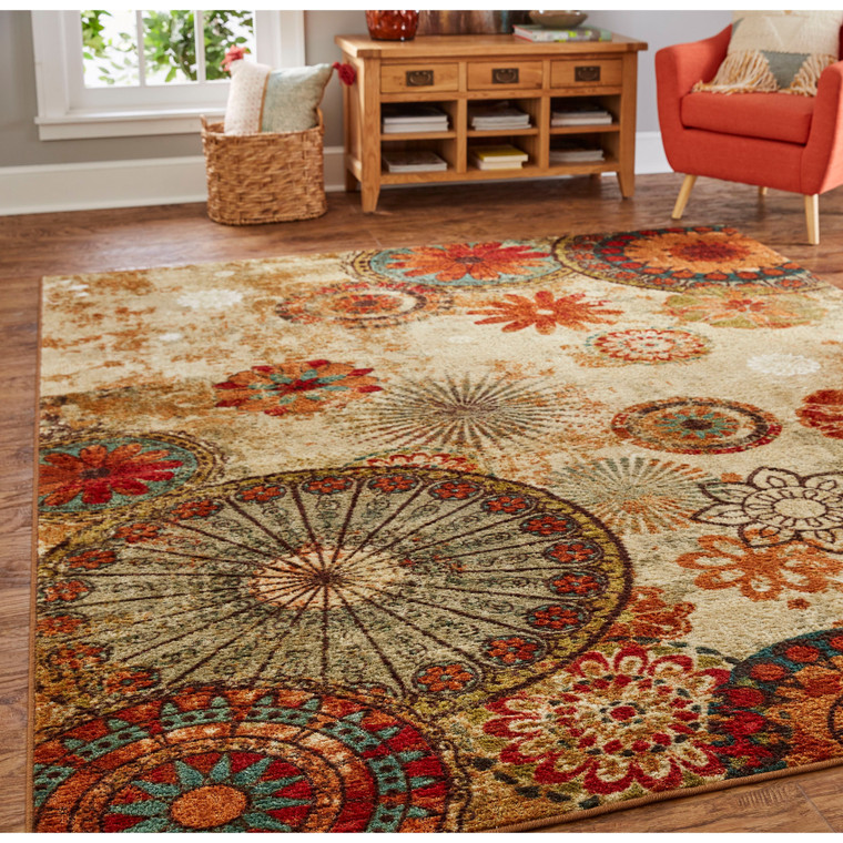 Multi-Color Floral Circle Area Rug Non-Slip