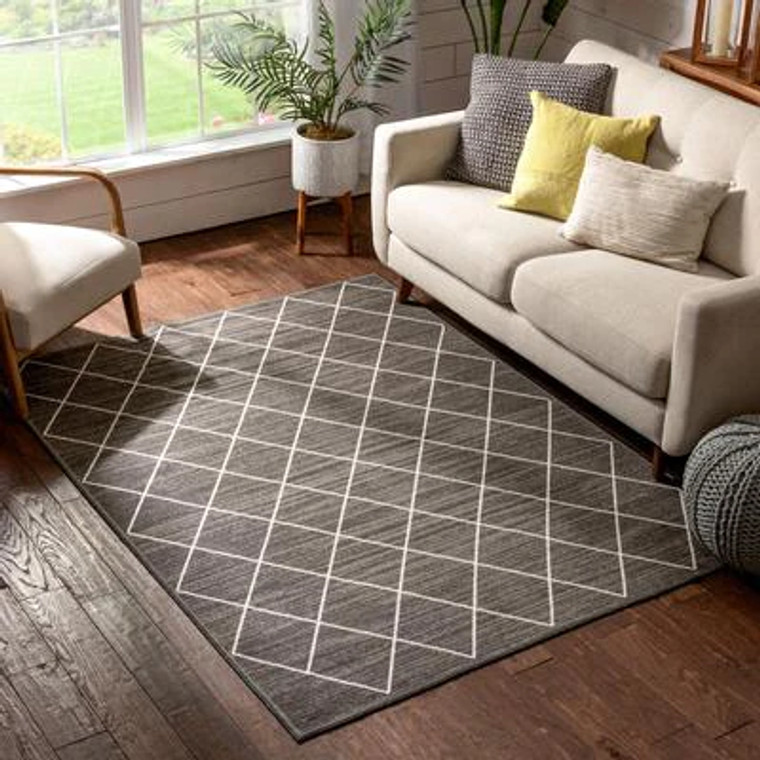 Clover Grey Modern Trellis Soft Rug