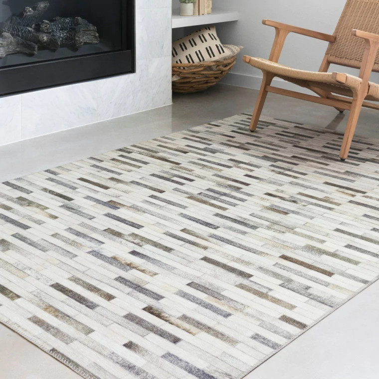 Davide Printed Faux Cowhide Area Rug - Ivory/ Grey